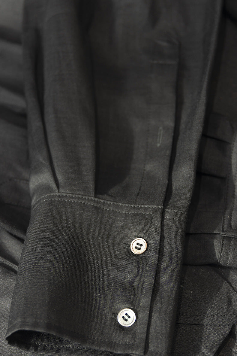 Loose-Fit Long-Sleeve V-Neck Linen Shirt